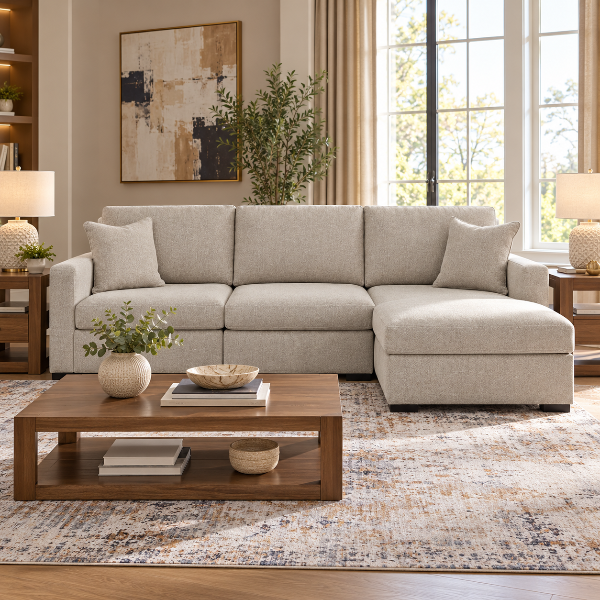 Modmax Luxe 3-Piece Fabric Upholstered Sectional Sofa With Corner Chaise - Flint | Benchcraft By Ashley