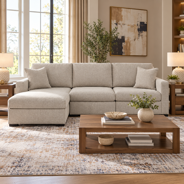 Modmax Luxe 3-Piece Fabric Upholstered Sectional Sofa With Corner Chaise - Flint | Benchcraft By Ashley
