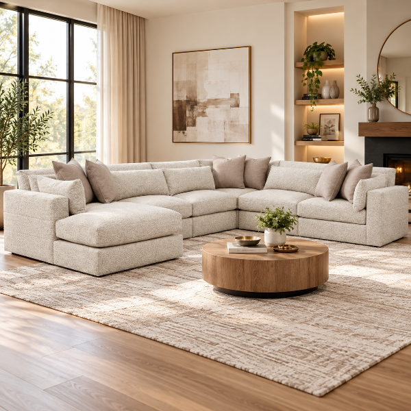 Ashbourne Estate 6-piece Fabric Upholstered Sectional Sofa With Chaise - Snowstone | Signature Design By Ashley