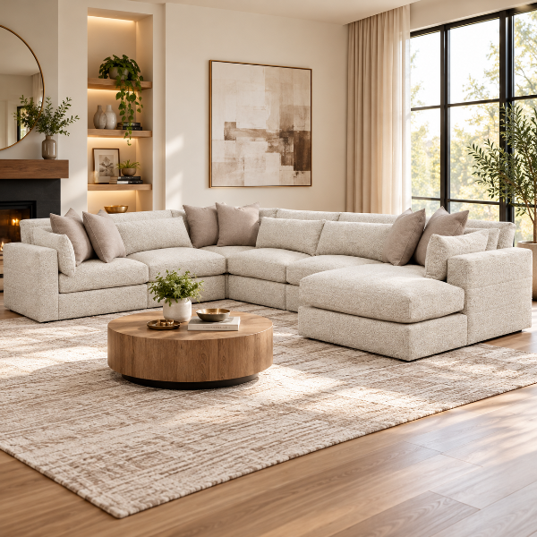 Ashbourne Estate 6-piece Fabric Upholstered Sectional Sofa With Chaise - Snowstone | Signature Design By Ashley