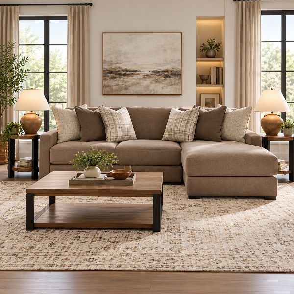 Camellia-Court 3-Piece Fabric Upholstered Sectional Sofa With Chaise - Coffee | Benchcraft By Ashley