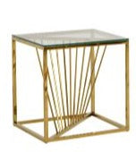 Modern Rectangle End Table with Clear Tempered Glass Top and Golden Stainless Steel Frame – Elegant Centerpiece for Your Living Room