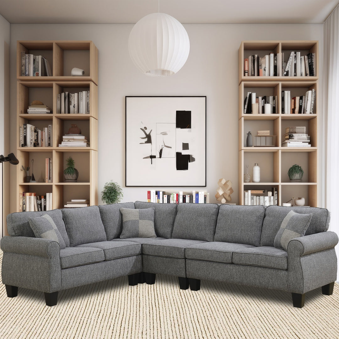 Toronto Grey Sectional Sofa with Adjustable Armless Chair and Accent Pillows - Relaxation at its Best