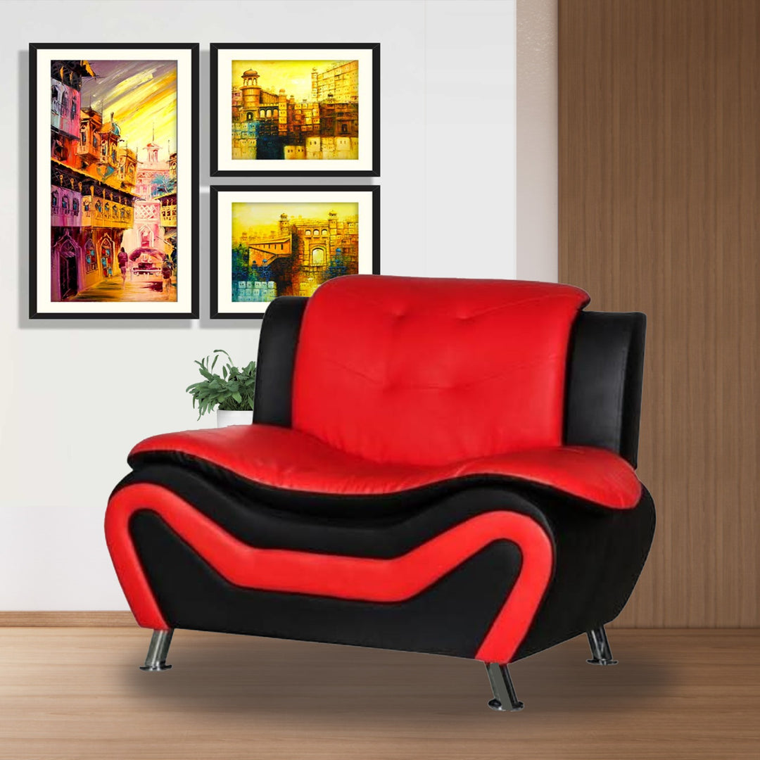 Sofa Set Gilan Faux Leather 3 PC Loveseat and Chair Set in Black/Red