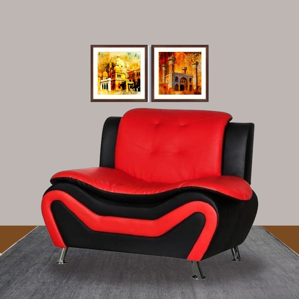 Sofa Set Gilan Faux Leather 3 PC Loveseat and Chair Set in Black/Red