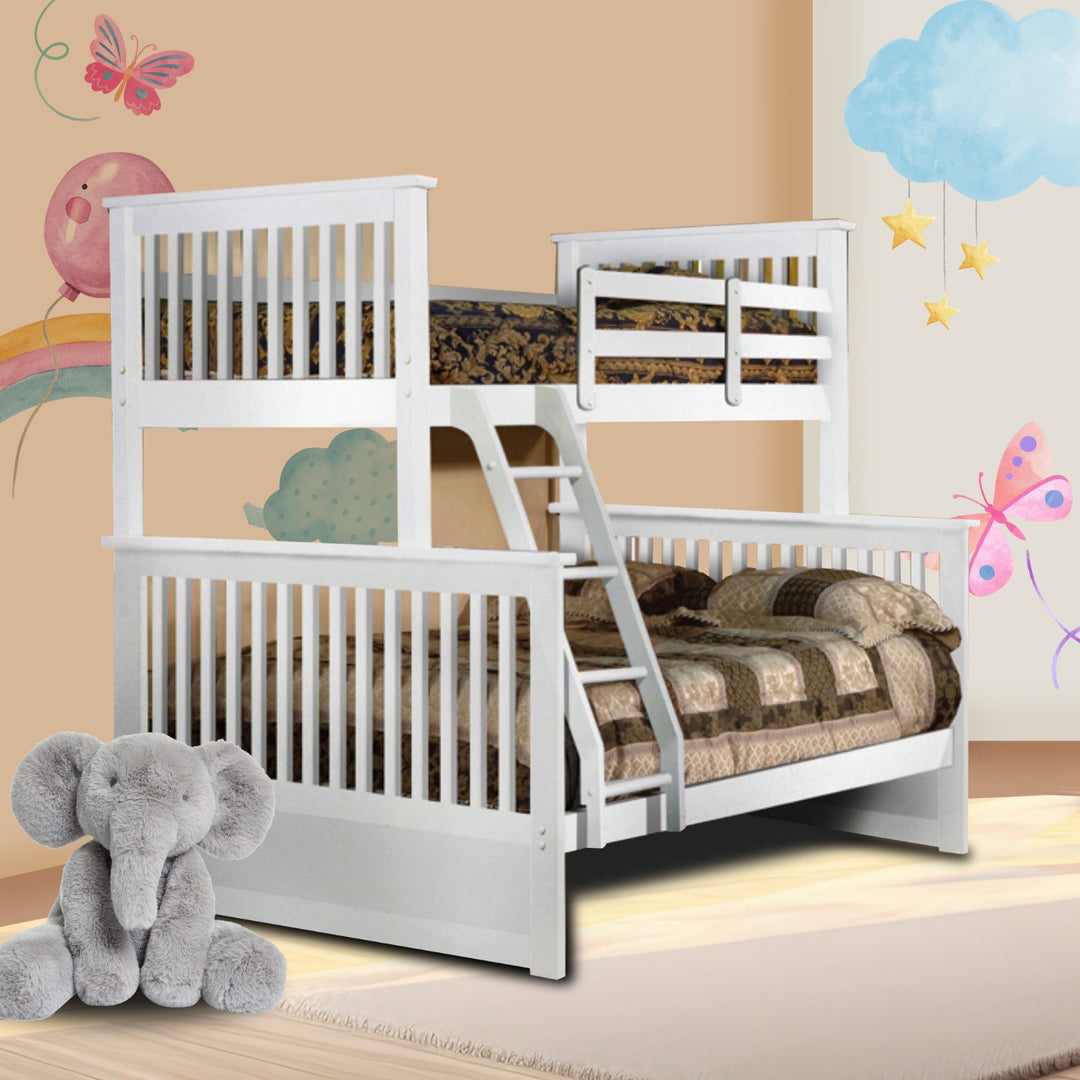 Eliza White Wooden Bunk Bed - Double Over Single