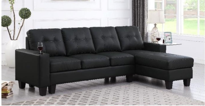 Bexen 2 Pc Reversible Sectional Fabric Sofa - Black in Faux Leather