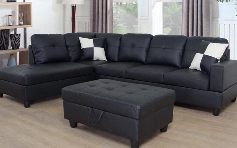 Bela Contemporary Faux Leather Sectional Sofa Set with Ottoman & Storage Chaise (LHS/RHS)