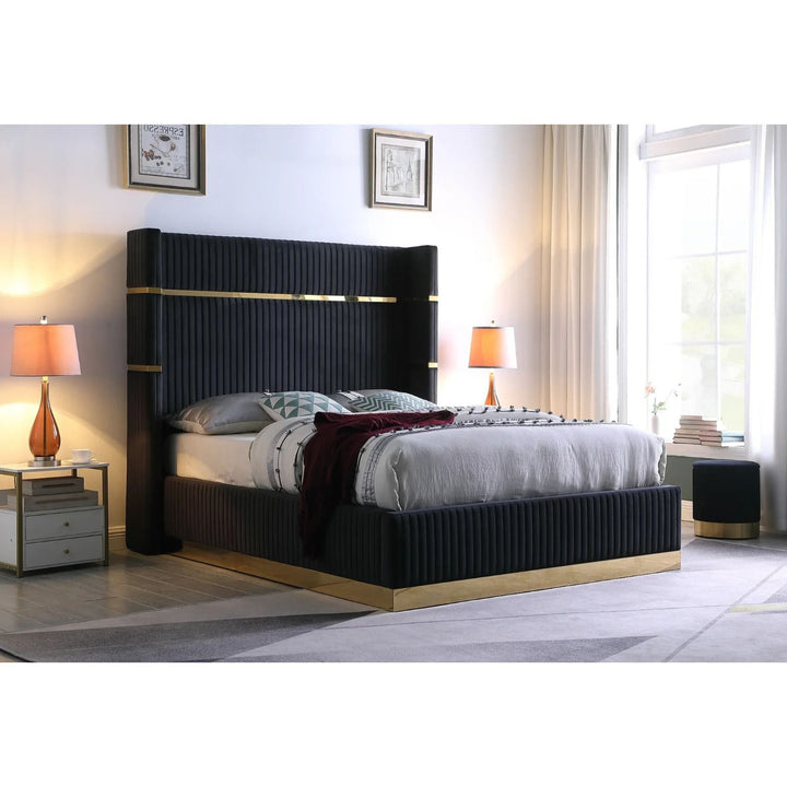 Horizon Platform Bed Frame In Velvet Upholstery - Black