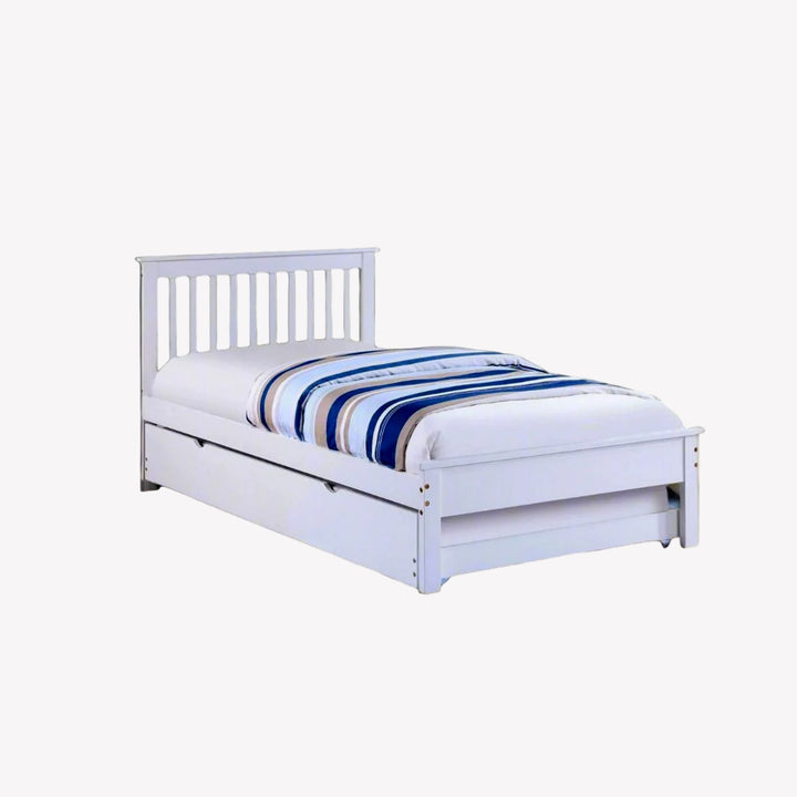 Madeline Classy Platform Bed Frame With Storage Drawers & Pull-Out Trundle - White