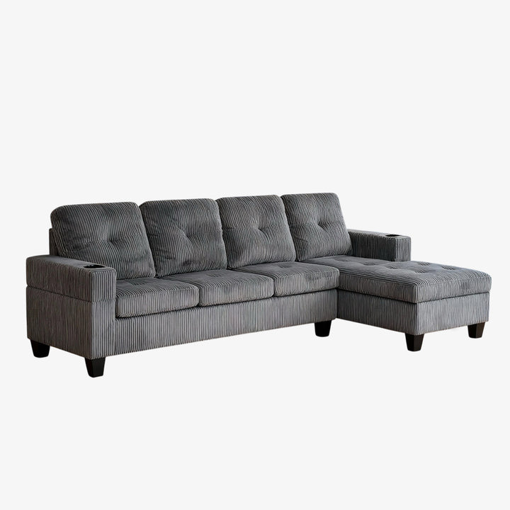 Elara Fabric Upholstered Sectional Sofa With Reversible Chaise - Grey