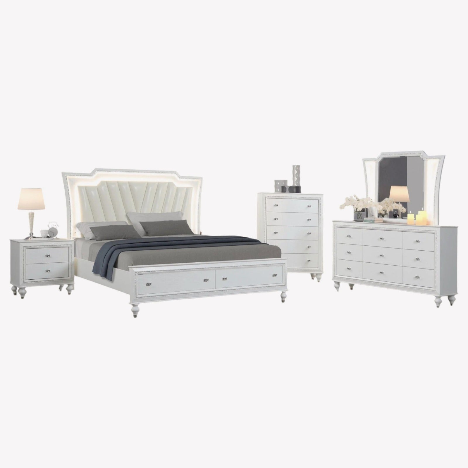 Gleam 8-Piece Bedroom Set With Crystal Accents - White – Cosmic Home Canada