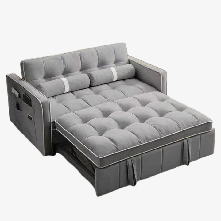 Velour Pull Out Sleeper Sofa Bed In Fabric Upholstery - Grey