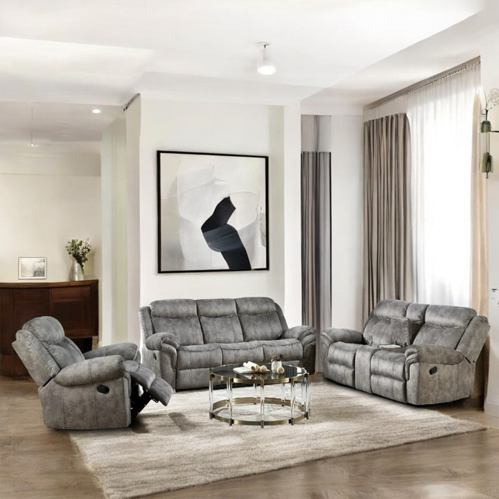Lincia 3-Piece Recliner Set In Premium Velvet Upholstery - Grey