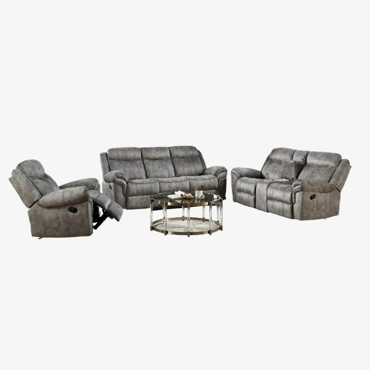Lincia 3-Piece Recliner Set In Premium Velvet Upholstery - Grey