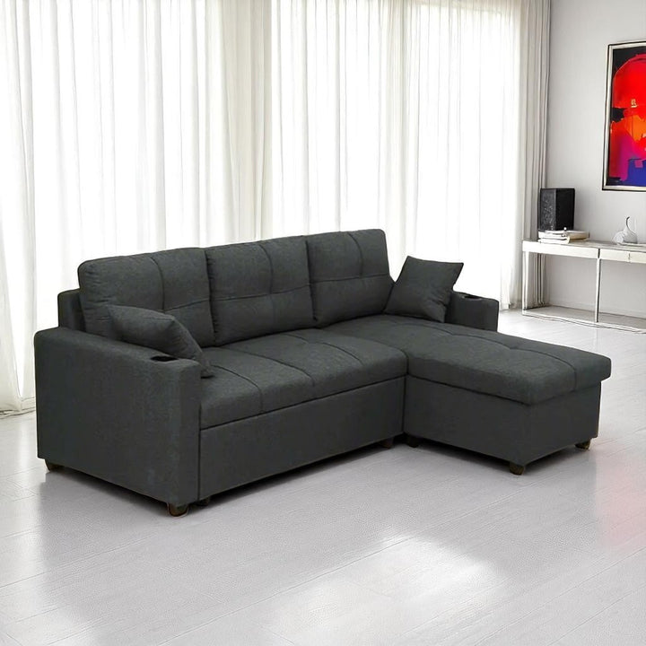 Alga Fabric Upholstered Sectional Sofa Bed With Reversible Chaise - Grey