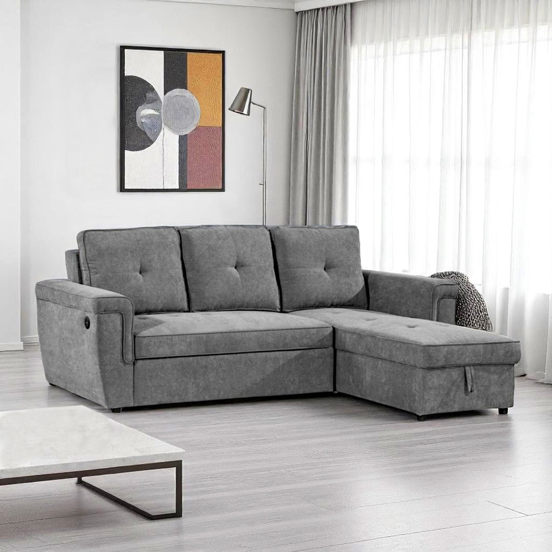 Kaghan Sectional Sofa Bed With Reversible Storage Chaise - Grey