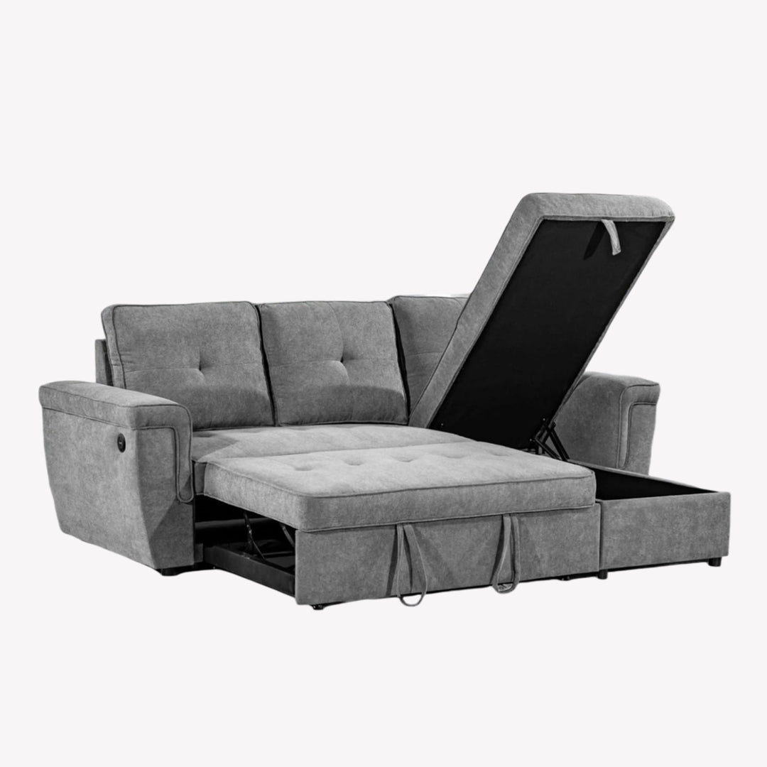 Kaghan Sectional Sofa Bed With Reversible Storage Chaise - Grey