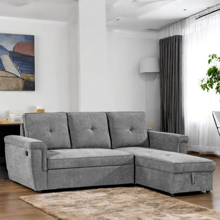 Kaghan Sectional Sofa Bed With Reversible Storage Chaise - Grey