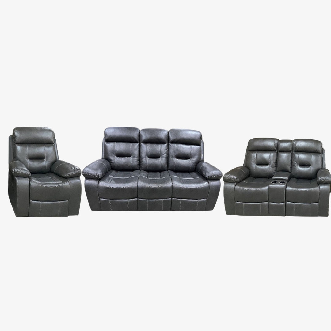 Sublime 3-Piece Manual Recliner Set In Air Leather Upholstery - Charcoal