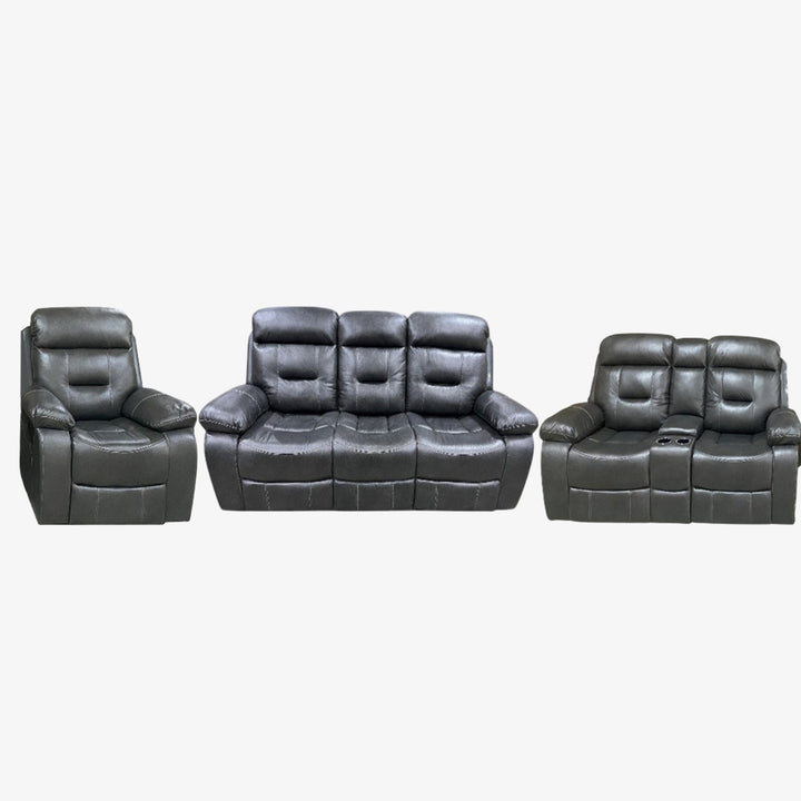 Sublime 3-Piece Manual Recliner Set In Air Leather Upholstery - Charcoal