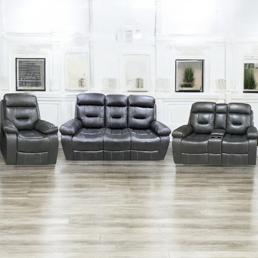 Sublime 3-Piece Manual Recliner Set In Air Leather Upholstery - Charcoal