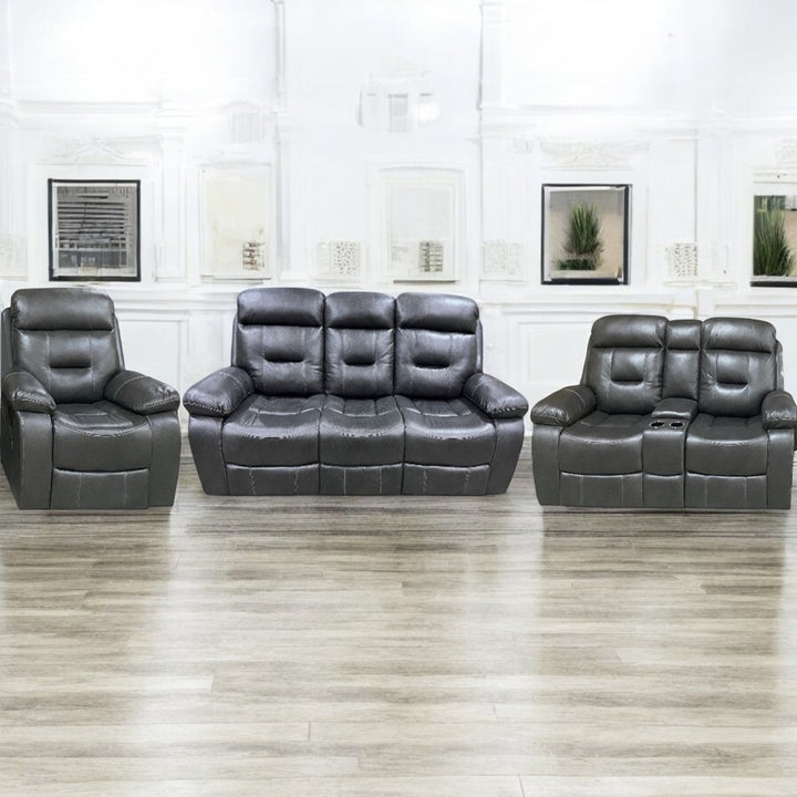 Sublime 3-Piece Manual Recliner Set In Air Leather Upholstery - Charcoal