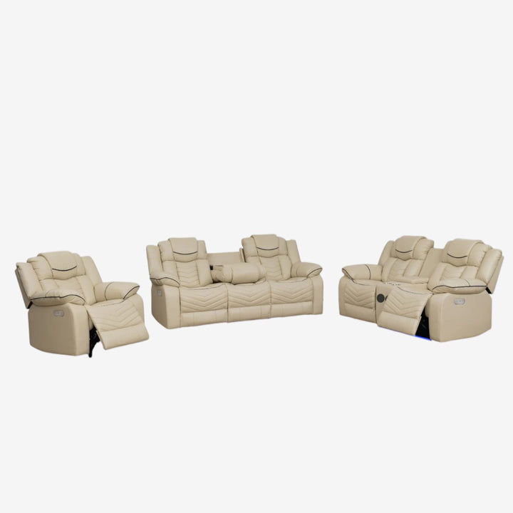Mitchell 3-Piece Power Recliner Set In Air Leather Upholstery - Beige