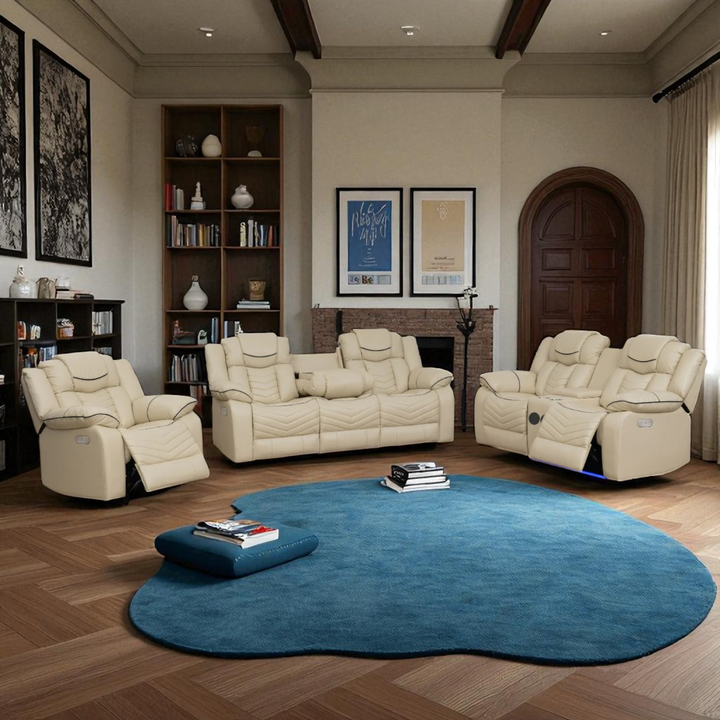 Mitchell 3-Piece Power Recliner Set In Air Leather Upholstery - Beige