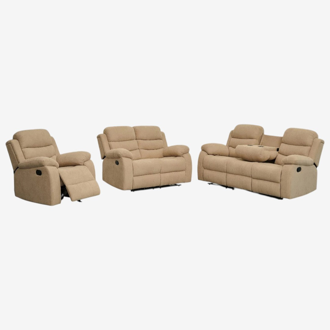Chester 3-Piece Manual Recliner Set In Fabric Upholstery - Beige