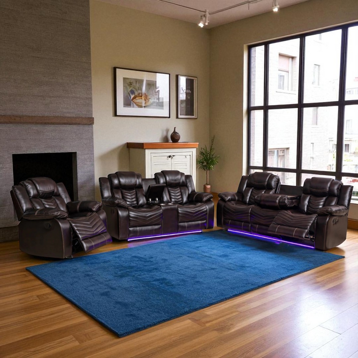 Mitchell 3-Piece Power Recliner Set In Air Leather Upholstery - Brown