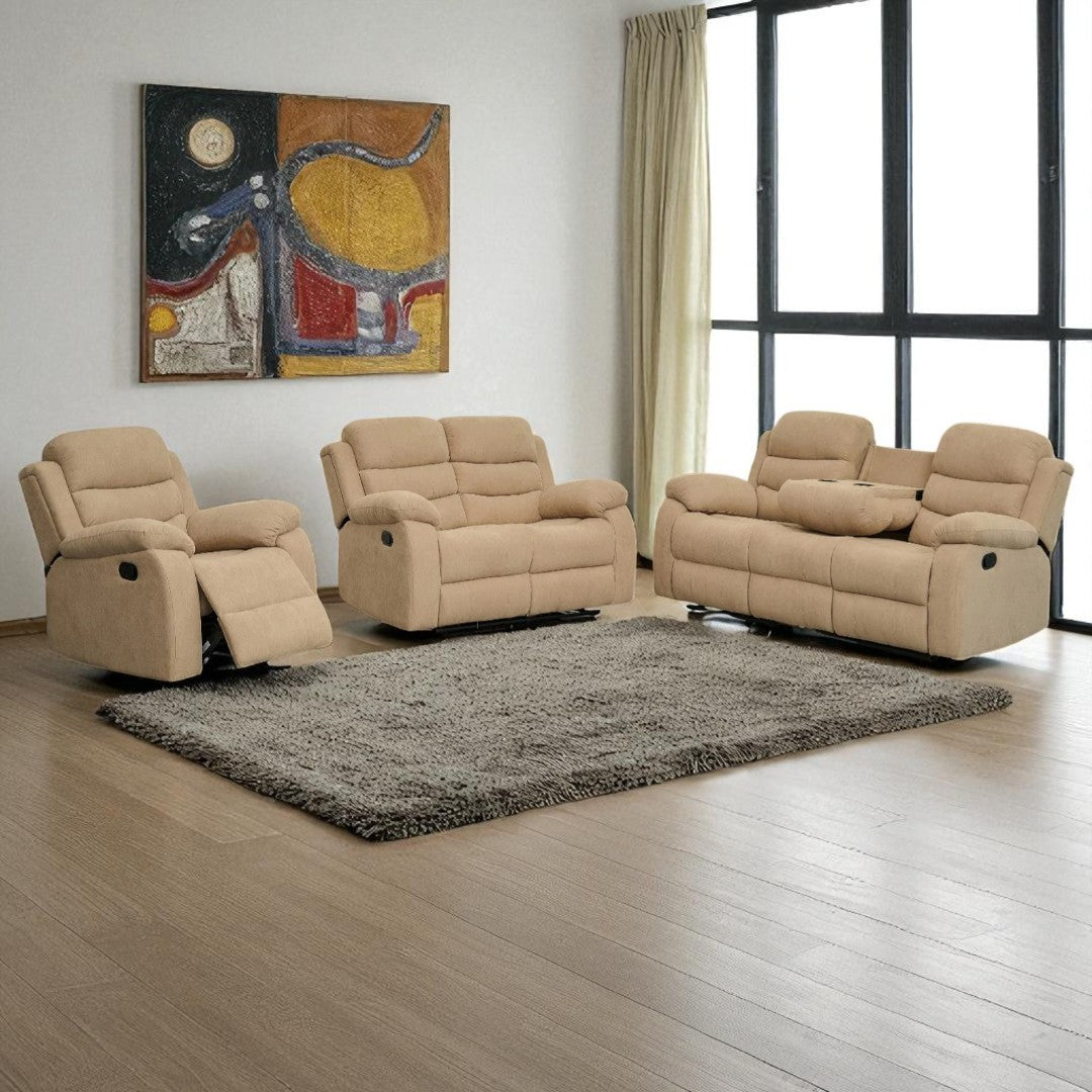 Chester 3-Piece Manual Recliner Set In Fabric Upholstery - Beige