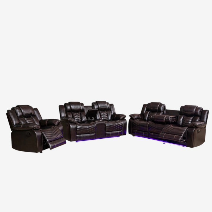 Mitchell 3-Piece Power Recliner Set In Air Leather Upholstery - Brown