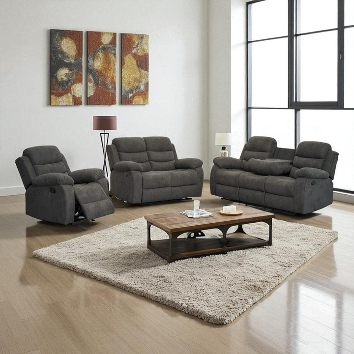 Chester 3-Piece Manual Recliner Set In Fabric Upholstery - Grey