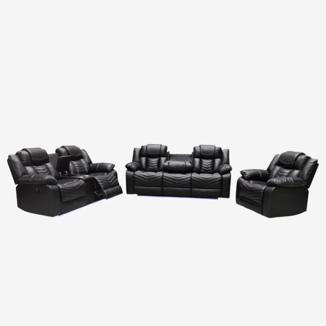 Mitchell 3-Piece Power Recliner Set In Air Leather Upholstery - Black