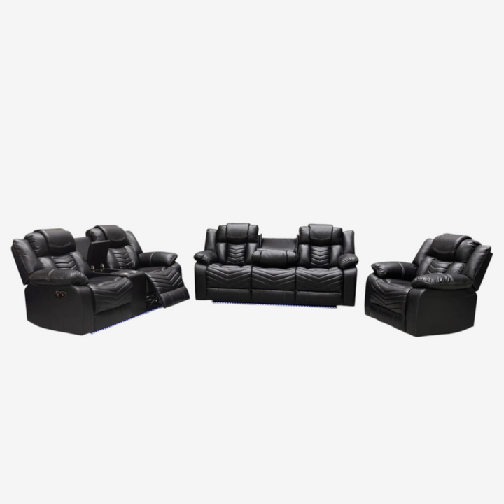 Mitchell 3-Piece Power Recliner Set In Air Leather Upholstery - Black