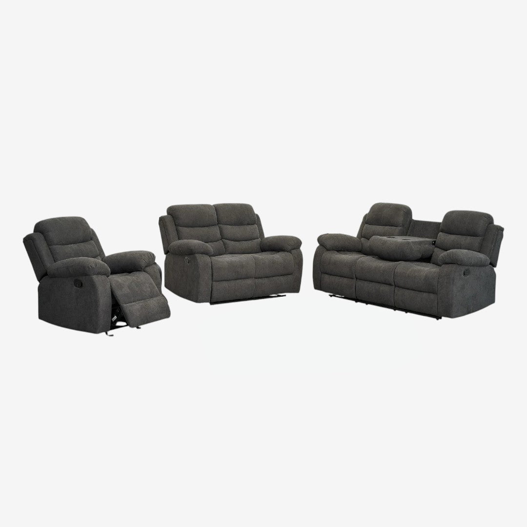 Chester 3-Piece Manual Recliner Set In Fabric Upholstery - Grey