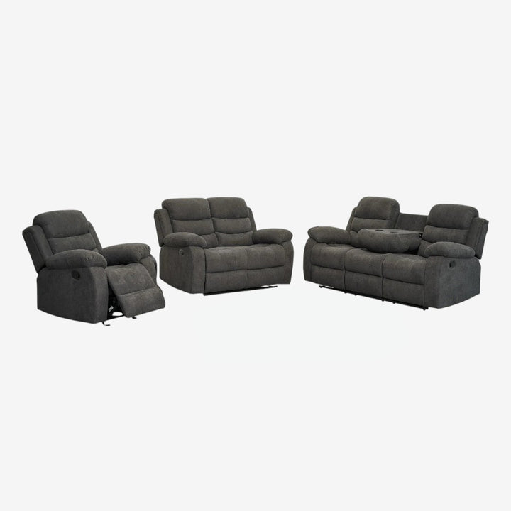Chester 3-Piece Manual Recliner Set In Fabric Upholstery - Grey