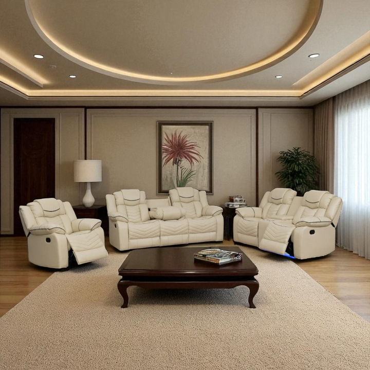 Mitchell 3-Piece Manual Recliner Set In Air Leather Upholstery - Beige