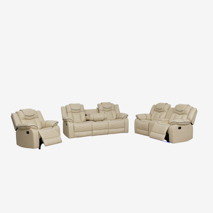 Mitchell 3-Piece Manual Recliner Set In Air Leather Upholstery - Beige