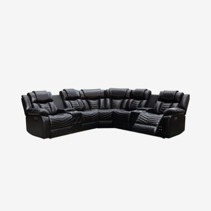 Mitchell 5-Seater Power Recliner Sectional In Air Leather Upholstery - Black