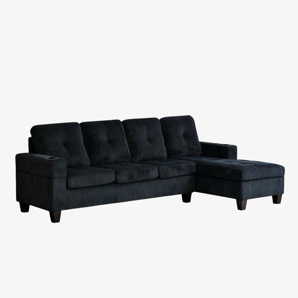 Elara Fabric Upholstered Sectional Sofa With Reversible Chaise - Black