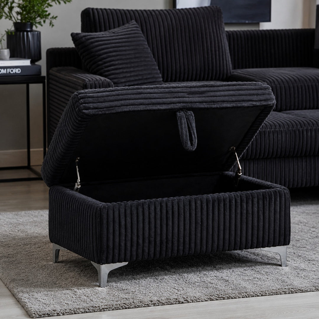 Scott Reversible Sectional Sofa Set In Soft Fabric Upholstery - Black
