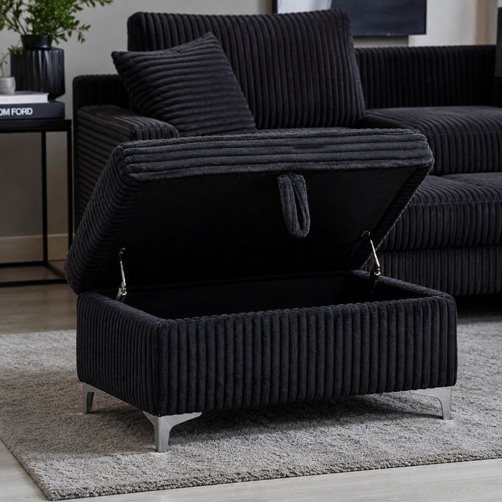 Scott Reversible Sectional Sofa Set In Soft Fabric Upholstery - Black