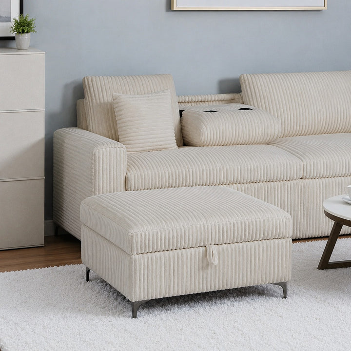 Scott Reversible Sectional Sofa Set In Soft Fabric Upholstery - Beige