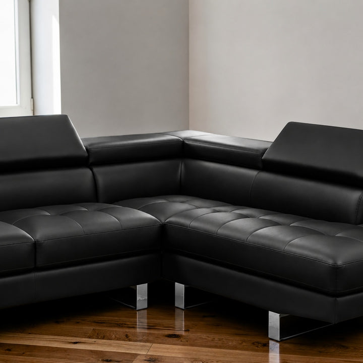 Grayson PU Upholstered Sectional Sofa With Adjustable Headrest - Black | Available In LHF/ RHF Configuration