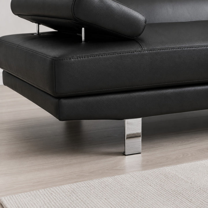 Grayson PU Upholstered Sectional Sofa With Adjustable Headrest - Black | Available In LHF/ RHF Configuration