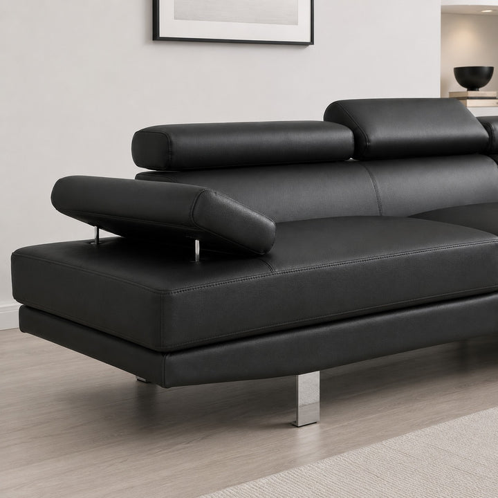 Grayson PU Upholstered Sectional Sofa With Adjustable Headrest - Black | Available In LHF/ RHF Configuration