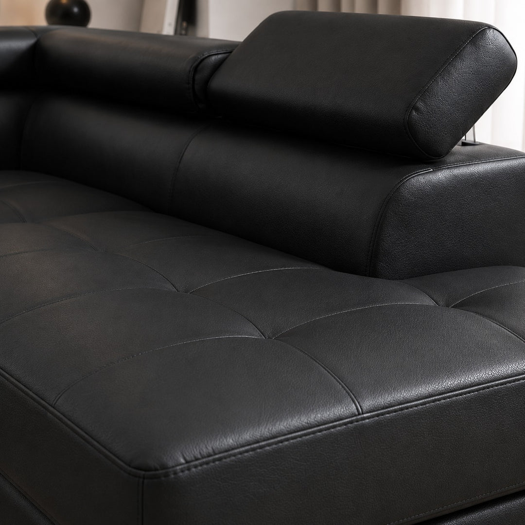 Grayson PU Upholstered Sectional Sofa With Adjustable Headrest - Black | Available In LHF/ RHF Configuration