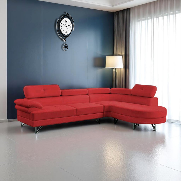 Wisla Sectional Sofa With Faux Leather Upholstery & RHF Chaise - Captivating Red